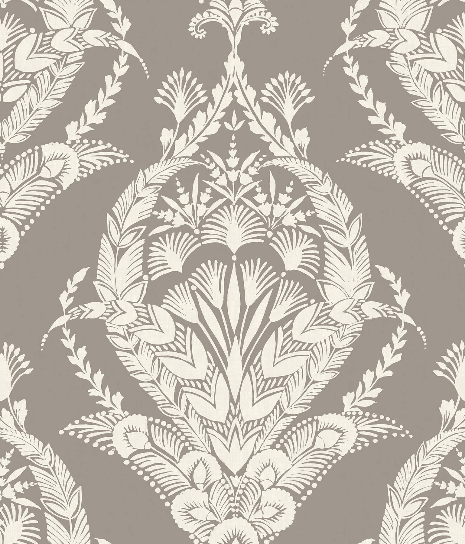 Sample Arlie Grey Botanical Damask Wallpaper