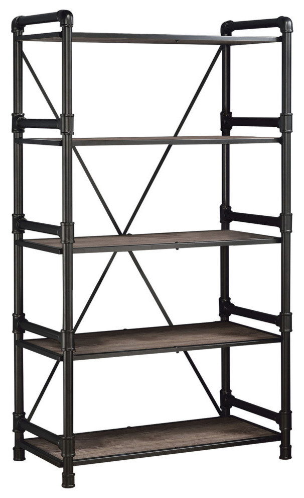 Caitlin Bookshelf  Rustic Oak and Black Finish   Industrial   Bookcases   by HedgeApple  Houzz