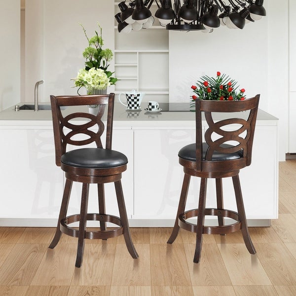 Costway Set of 2 Bar Stools 24'' Height Wooden Swivel Backed Dining - 17.5''x19''x38''(WxDxH)