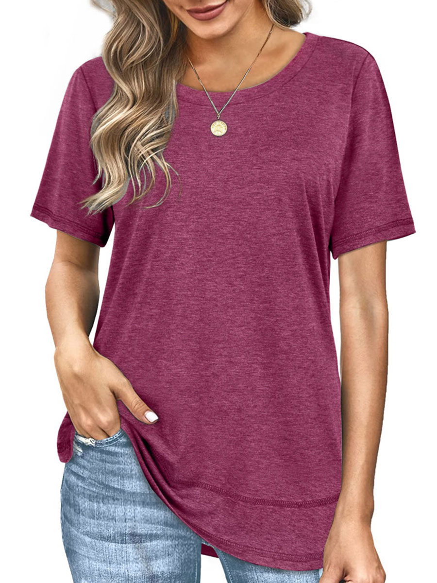 Round Neck Casual Loose Solid Color Short-sleeved T-shirt