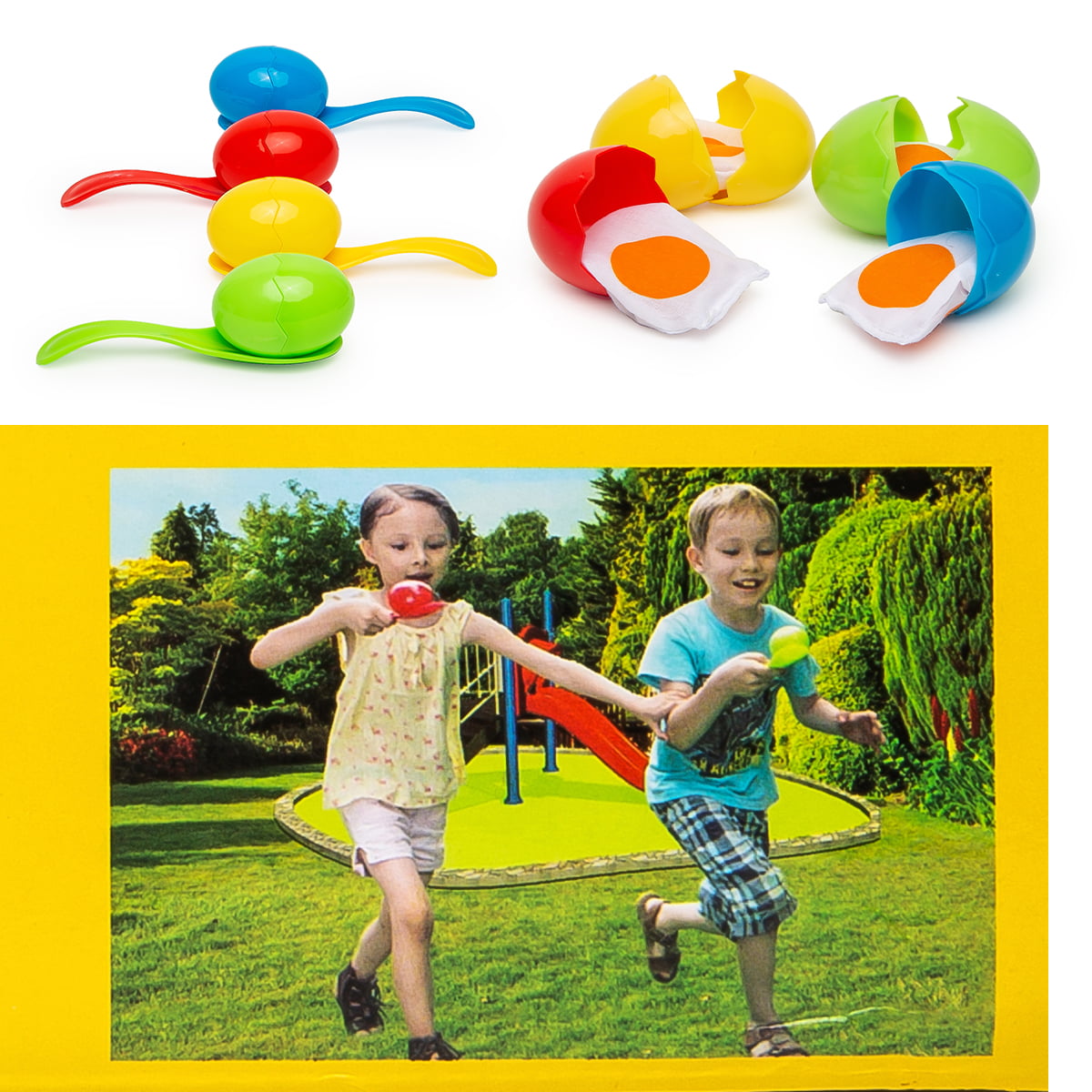 4-1 Kids Outdoor Game Toy Family Lawn Game Egg Hunt， Potato Sack Race Bags， Child Stilts， Vests for Catch Tails Outside Yard Activities Birthday Gift for Boy Girl Party Decoration