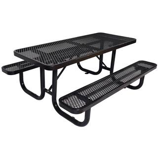 Tatayosi 6 ft. tall rectangular outdoor steel black picnic table with umbrella handle J-H-W465S00018