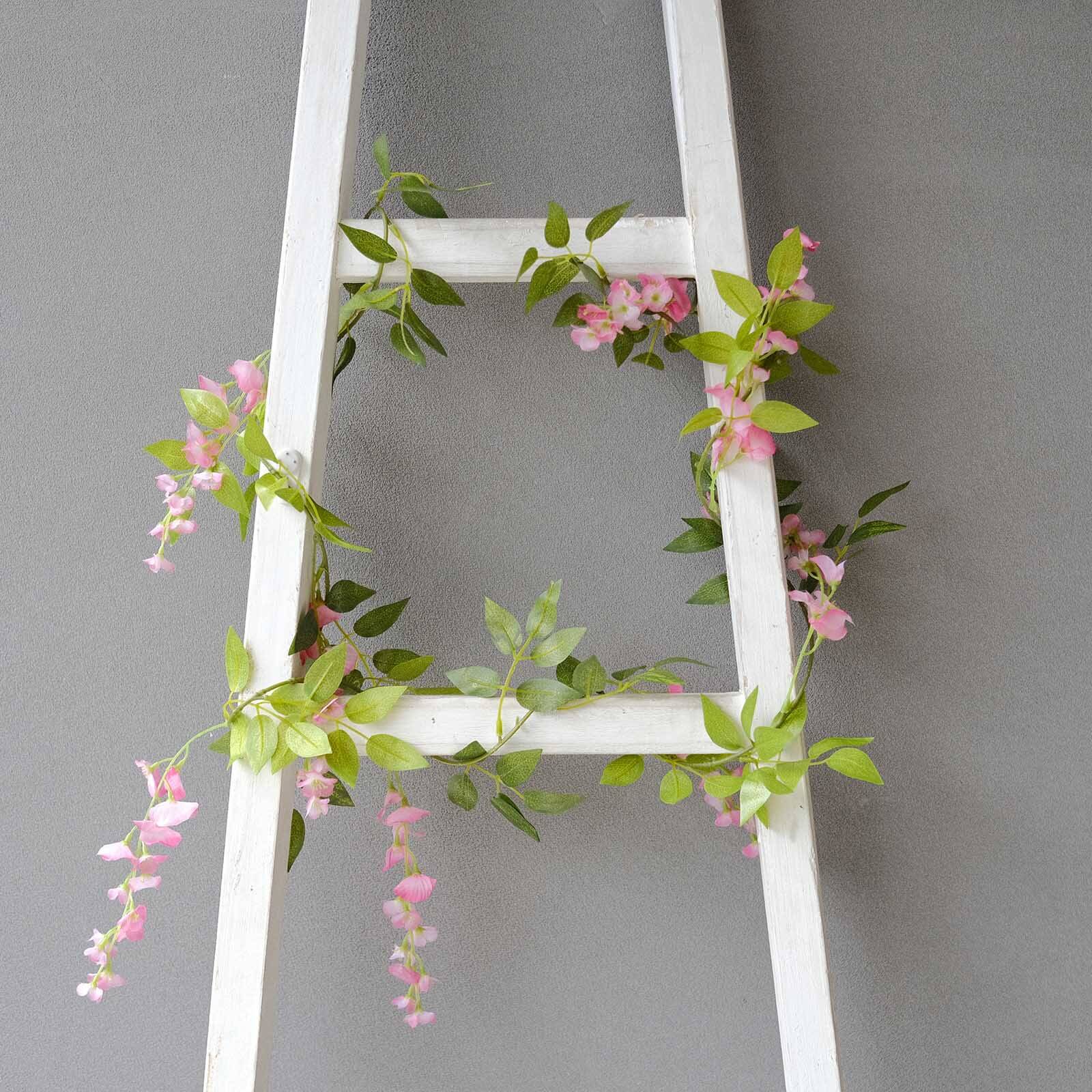 2 Pack Pink Silk Wisteria Flower Garland Hanging Vines, Artificial Floral Garland Wedding Arch Decor - 6ft