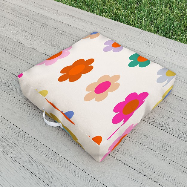 Daily Regina Designs Retro Floral Colorful Print Outdoor Floor Cushion Deny Designs