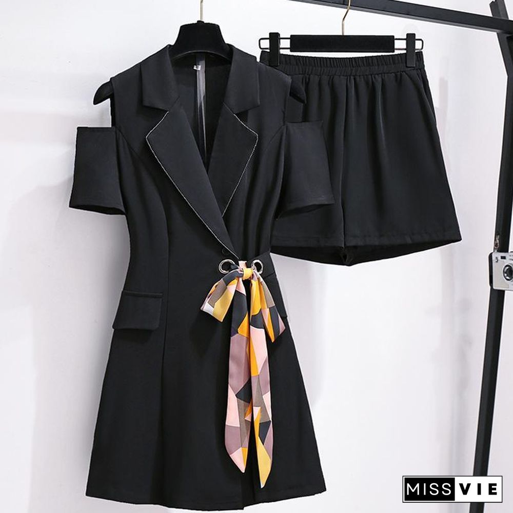 Fashion Bowknot Blazer Two-Piece Set P11512