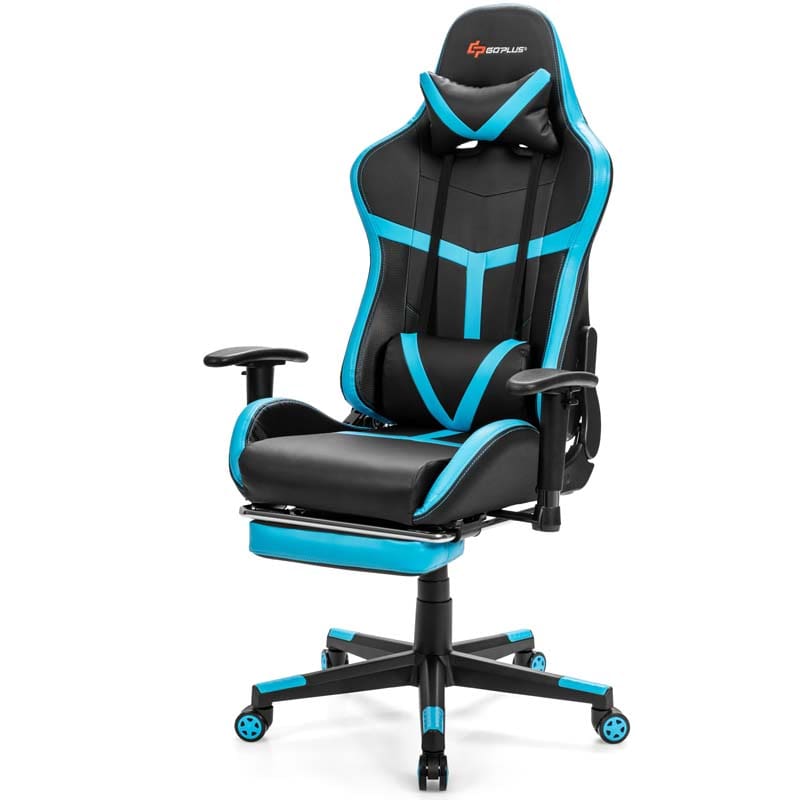 Computer Gaming Chair, Ergonomic High Back Massage Racing Chair, Swivel Office Chair with Footrest & Adjustable Armrests