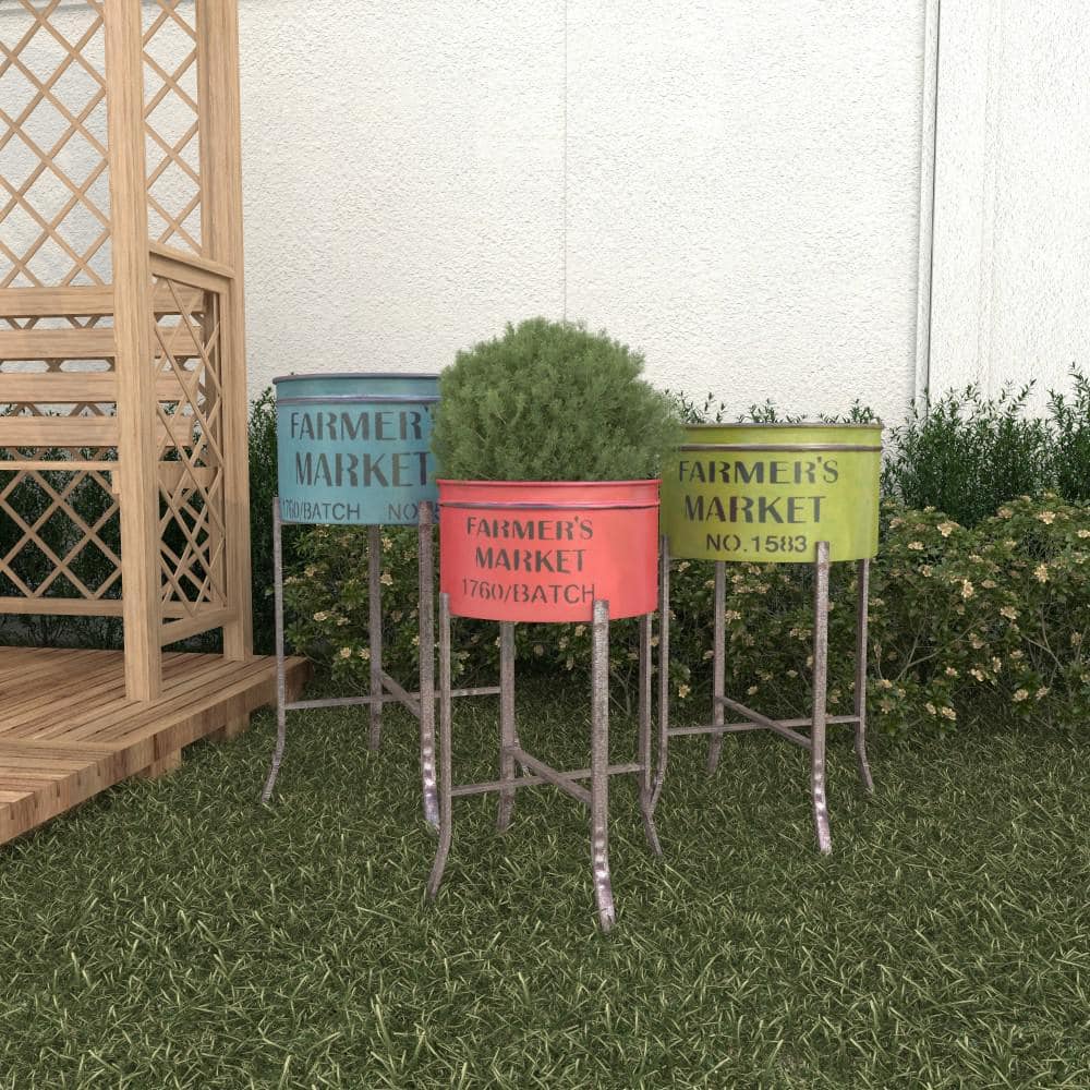 Litton Lane 28 in. 25 in. and 22 in. Large Multi Colored Metal Farmers Market Planter (3- Pack) 47994