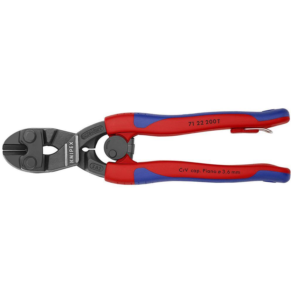 KNIPEX 8 in. Angled CoBolt Mini Bolt Cutters with Opening Spring Locking Lever Comfort Grips and Tether Attachment 71 22 200 T BKA