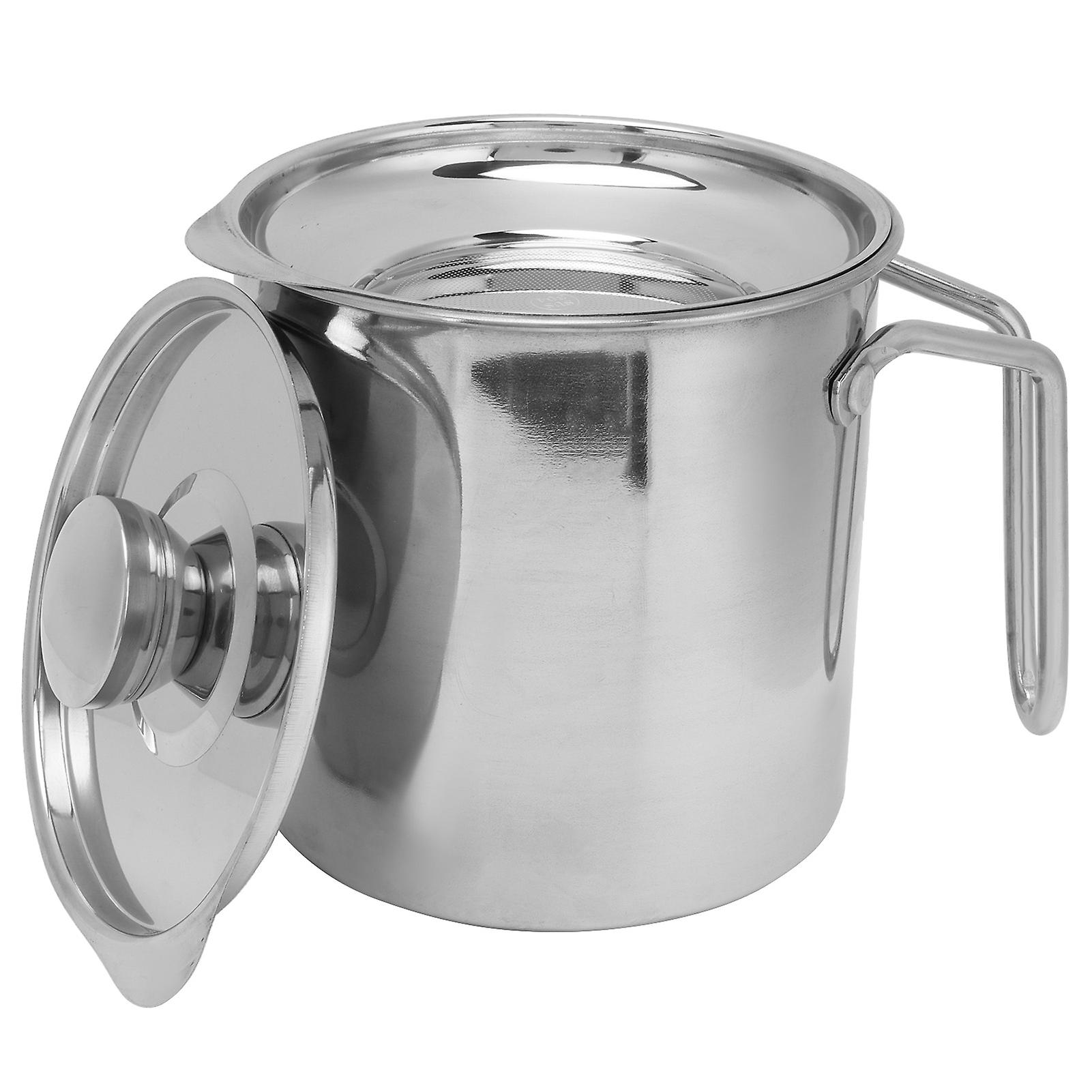 Stainless Steel Oil Filter Pot with Handle Kitchen Grease Container for Cooking Frying OilS (1300ml)