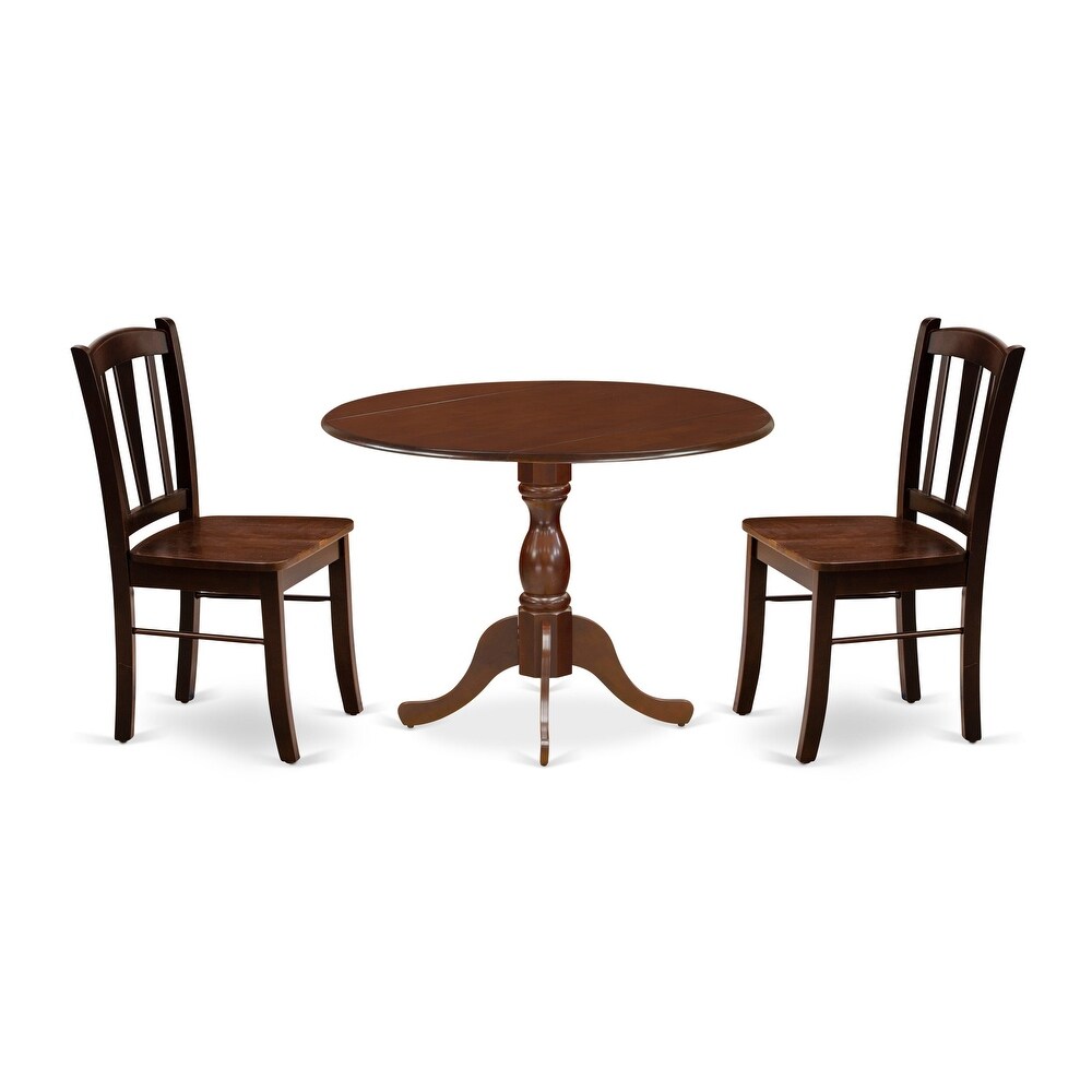 East West Furniture Dining Set Contains a Round Dining Table with Dropleaf and Kitchen Chairs  Mahogany (Pieces Option)