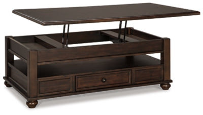 Signature Design by Ashley Barilanni Traditional Lift Top Coffee Table with 1 Storage Drawer, Open Shelf and Hidden Storage, Dark Brown