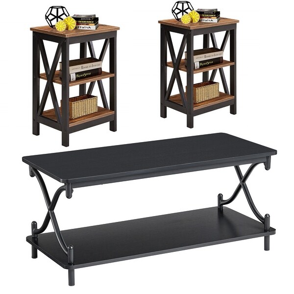 Modern 3 Piece Coffee Table and Side Table Set of 2