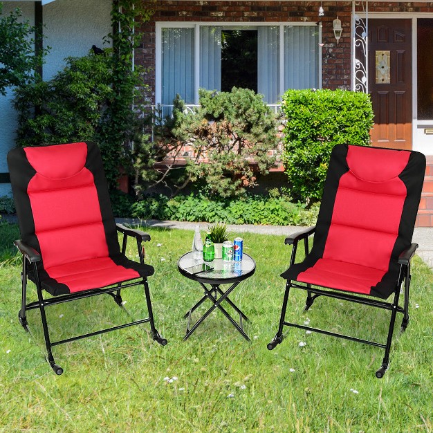 Costway 3 Pcs Outdoor Folding Rocking Chair Table Set Bistro Sets Patio Furniture Red