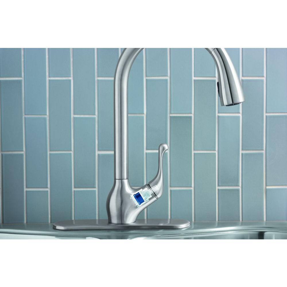 KOHLER Barossa Single-Handle Pull-Down Sprayer Kitchen Faucet with SoapLotion Dispenser in Vibrant Stainless K-R776-SD-VS