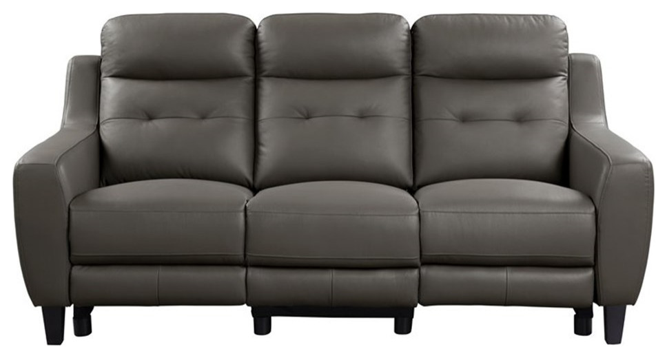 Bowery Hill 19.5 quotModern Leather Power Double Reclining Sofa in Grayish Brown   Contemporary   Sofas   by Homesquare  Houzz