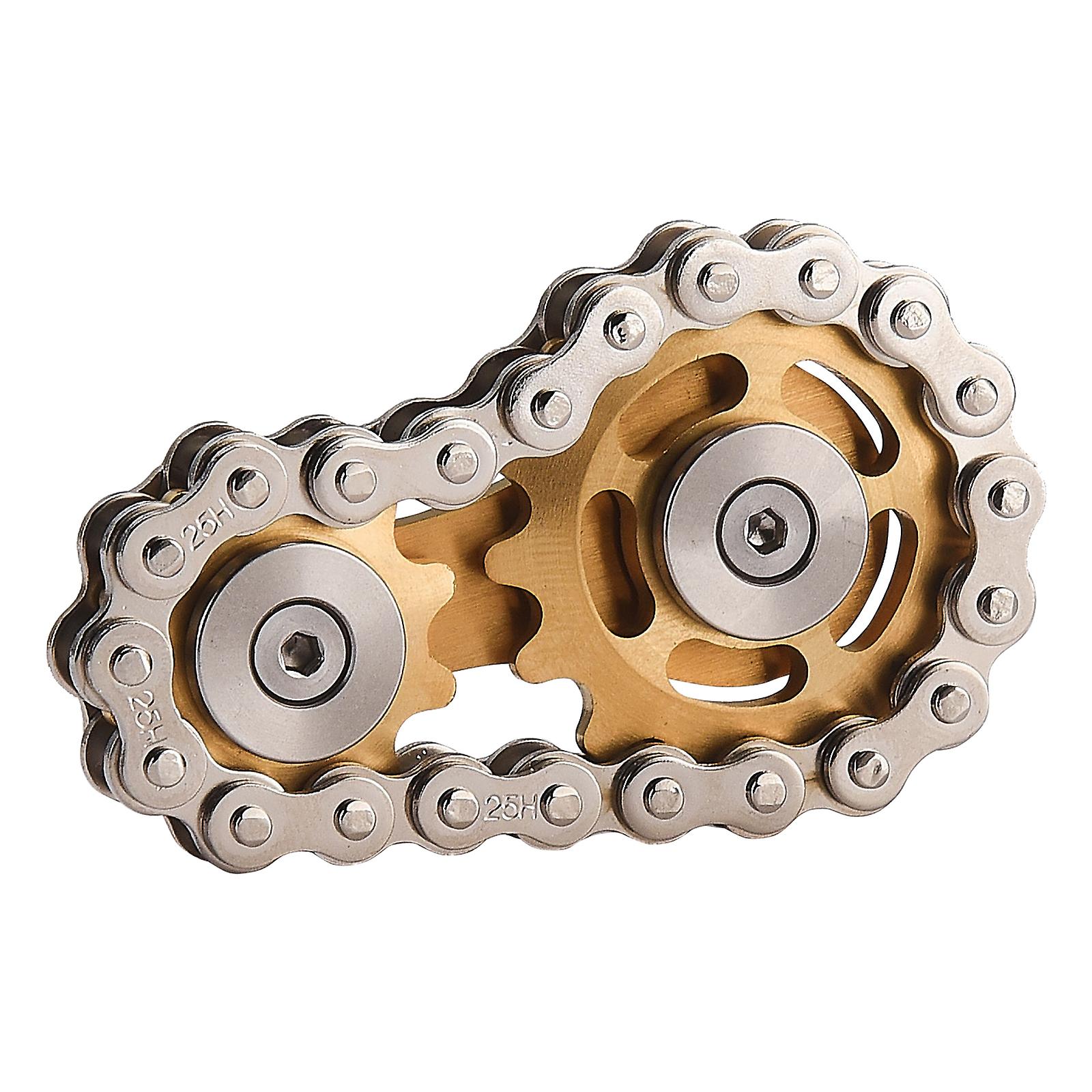 Stainless Steel Gear Chain Fidget Spinner Chainwheel Decompression Toy， Gold