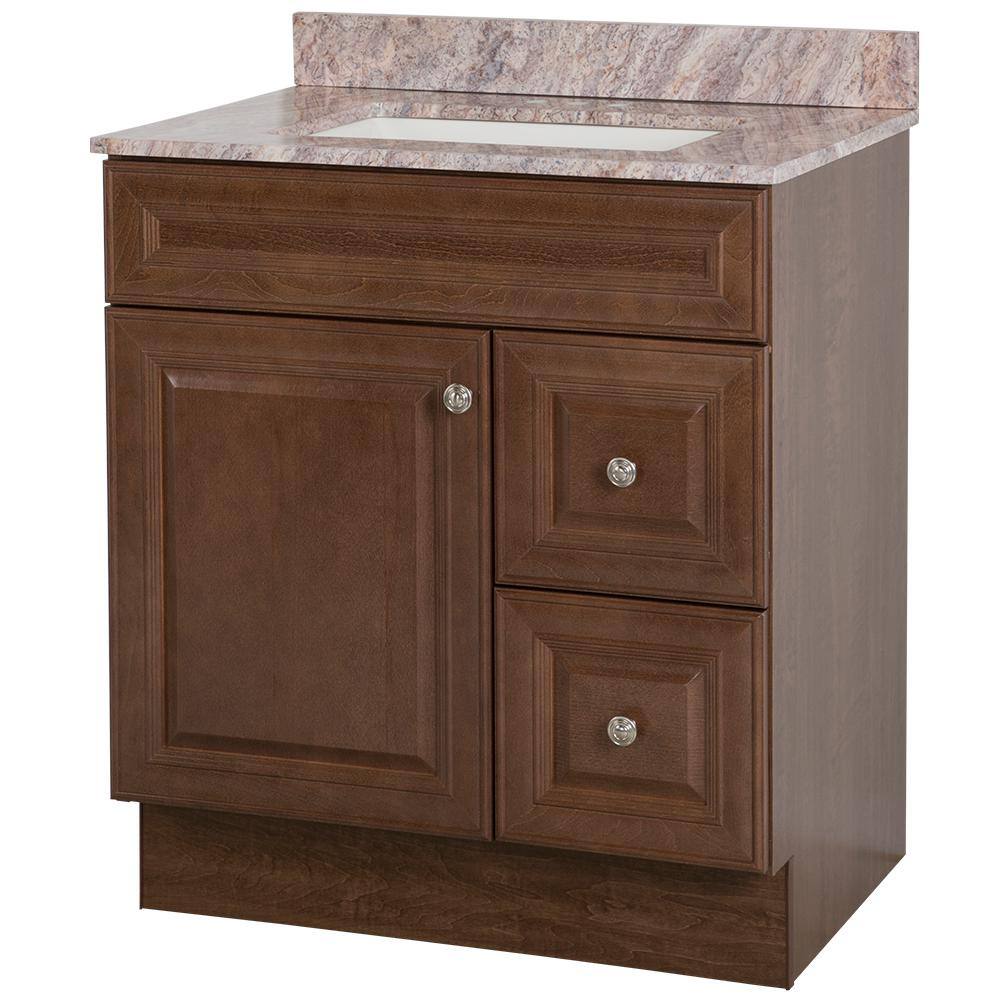 Glacier Bay Glensford 31 in. W x 22 in. D Bath Vanity in Butterscotch with Stone Effects Vanity Top in Cold Fusion with White Sink GF30P2V2-BT