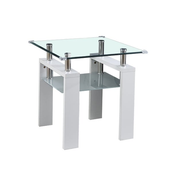 Clear Glass Top Side Table End Table Sofa Table for Living Room