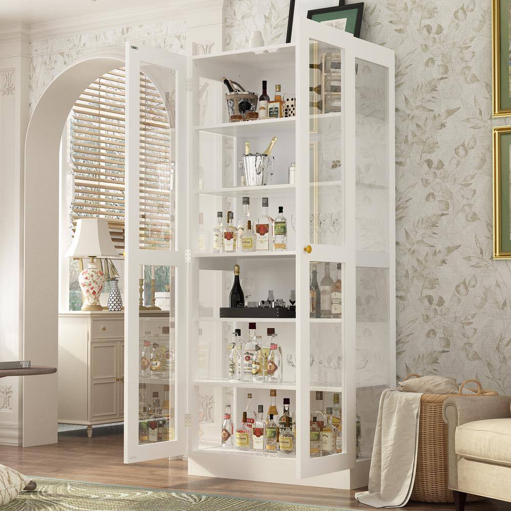 FUFUGAGA White Wood 6-Shelf Standard Bookcase Bookshelf with 2-Glass Door ( 70.9 in. Height x 31.5 in. Wide ) KF390032-01-c