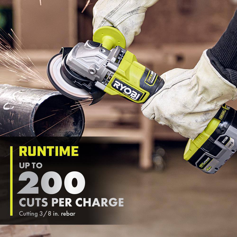 RYOBI ONE+ HP 18V Brushless Cordless 4-12 in. Angle Grinder with 2.0 Ah Battery and Charger PBLAG01B-PSK005