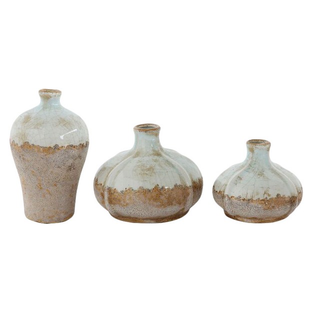 3pc Glazed Terra Cotta Vase Set Gray Shopsmaniay