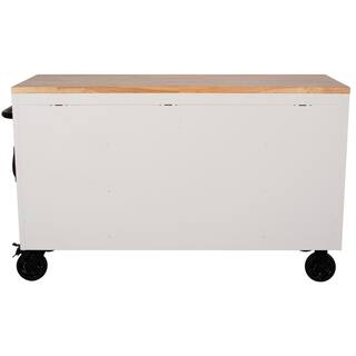 Husky 61 in. W x 23 in. D Heavy-Duty 15-Drawer Mobile Workbench Tool Chest with Solid Wood Top in White H61MWC15GWHD