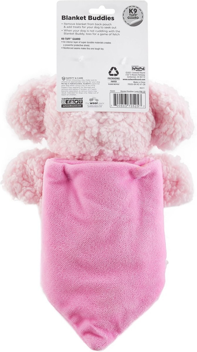 Outward Hound Blanket Buddies Pink Lamb Small Blacket Treat and Squeaky Dog Toy， Pink