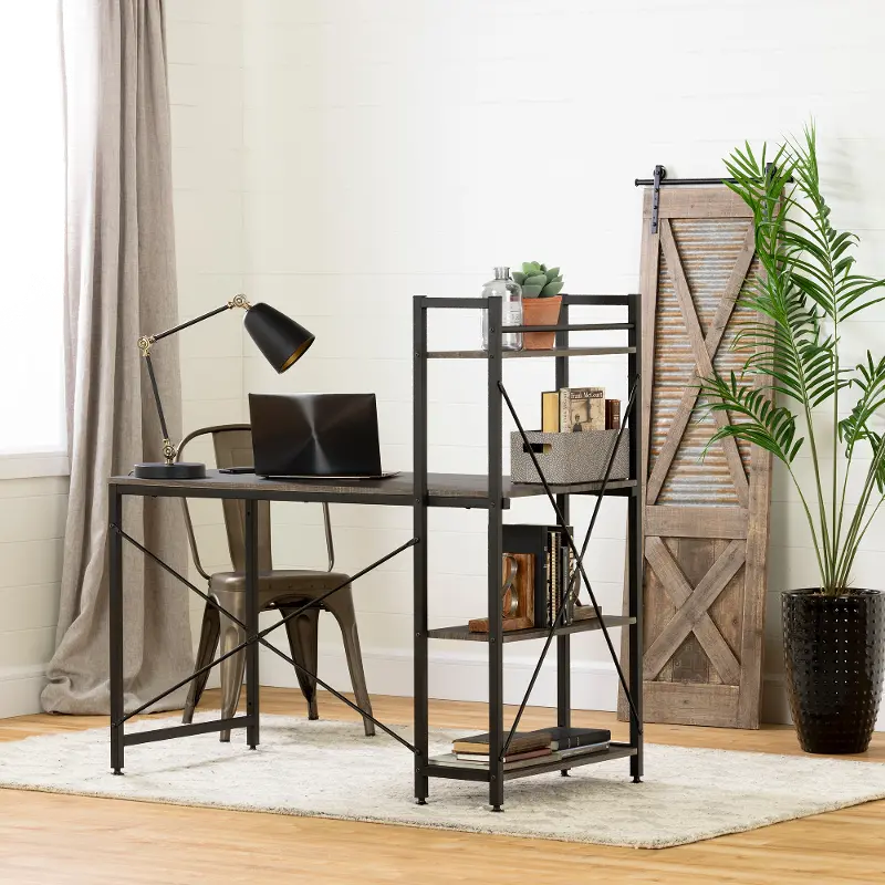 Evane Oak Caramel Industrial Desk with Storage - South Shore