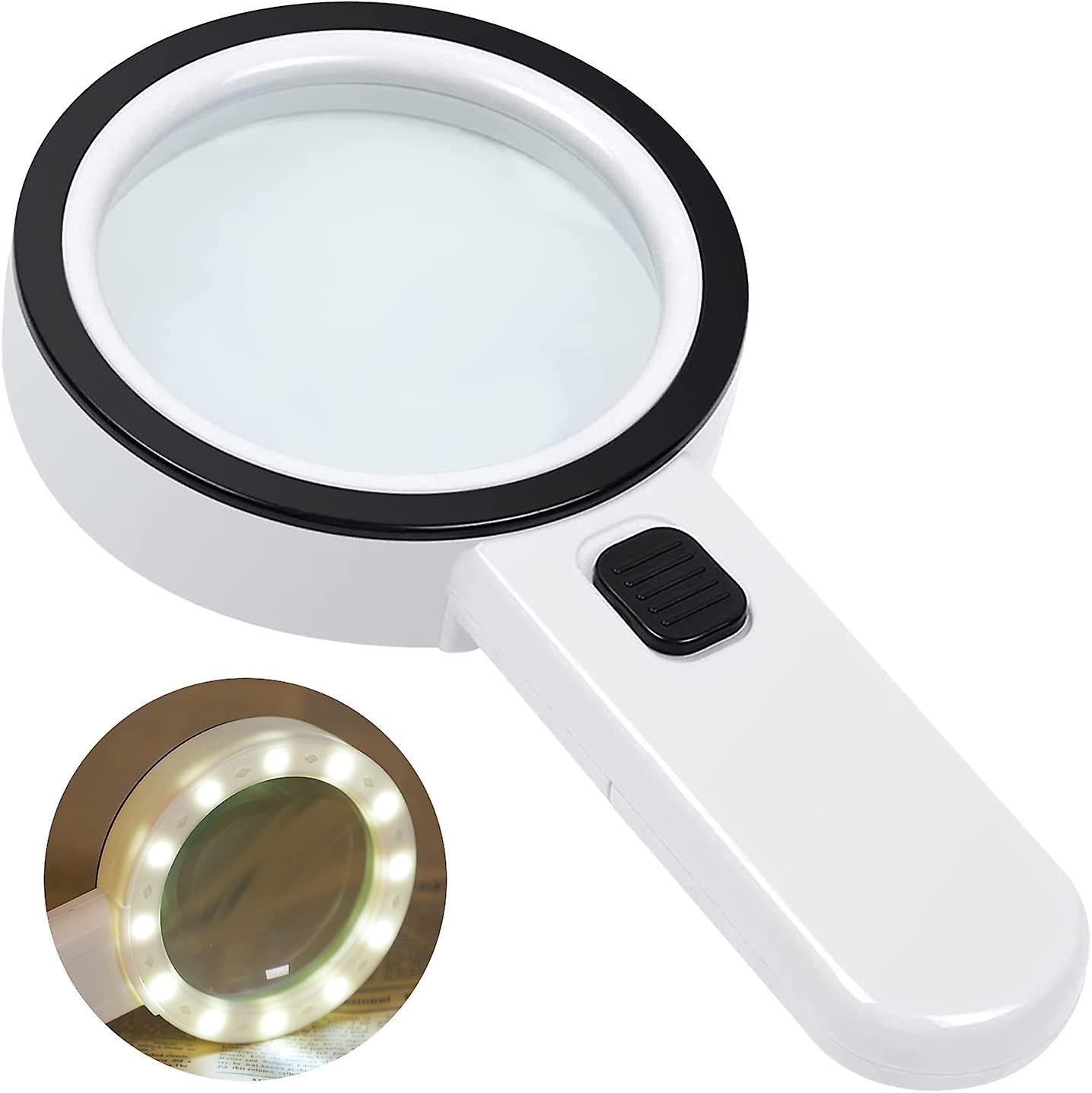 Magnifying Glass With Light， Handheld Magnifying Glass 30x 12 Led Lighted Magnifier Illuminated Magnifying Glass For Low Vision Seniors Reading， Solde