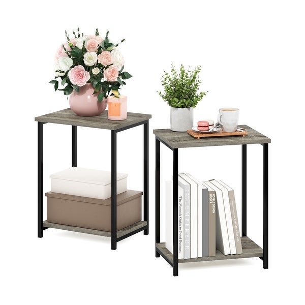 Furinno Simplistic Industrial Metal Frame End Table， 2-Pack， Espresso