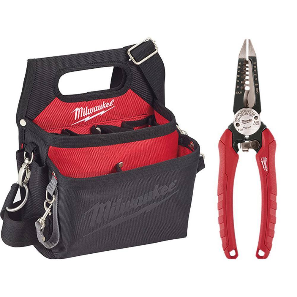 MW 15-Pocket Electricians Tool Holder with Quick Adjust Belt and 6-in-1 Wire Stripper Pliers 48-22-8112-48-22-3079