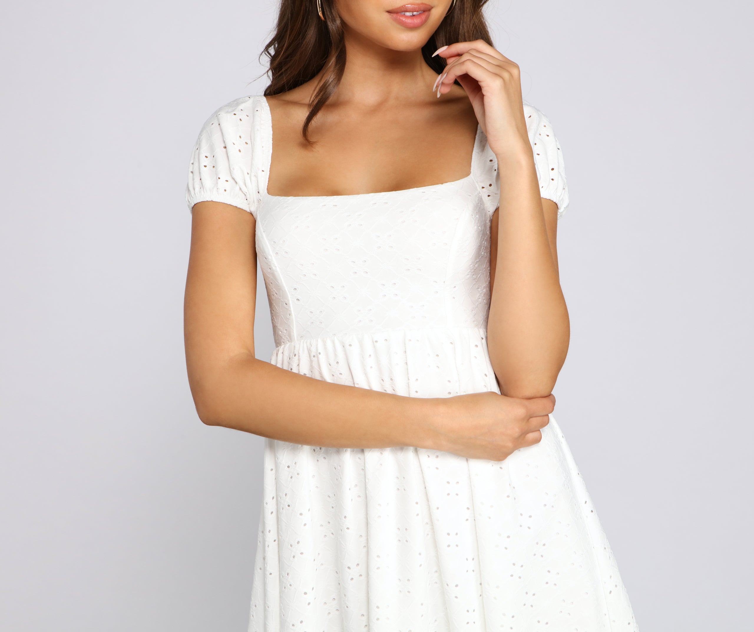 Mesmerizing Beauty Puff Sleeve Eyelet Skater Dress