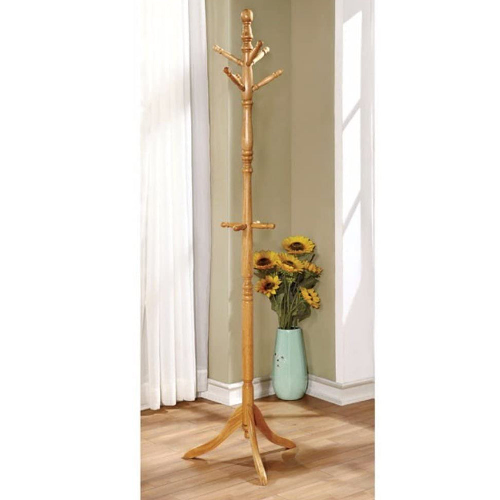 Office Entryway Hallway Wooden Coat Rack Tree Hat Hanger， Natural