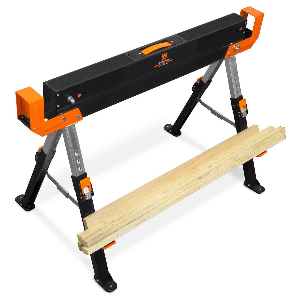 WEN 32 in. H 1300 lbs. Capacity Steel Adjustable Folding Sawhorse with 2 x 4 Support Arms (2-Pack) WA1302