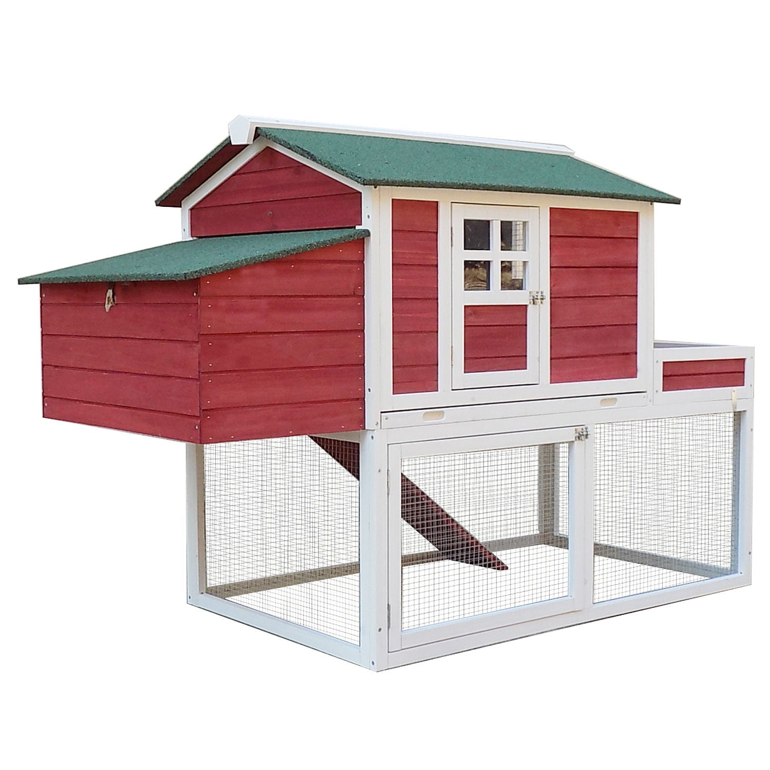 Pawhut 63 Wooden Backyard Chicken Coop With Garden Box， Run Area， Nesting Box， Red