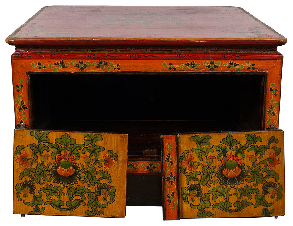 Consigned  Antique Tibetan Painted Square Coffee Table   Asian   Coffee Tables   by Golden Treasures Antiques and Collectibles Inc  Houzz