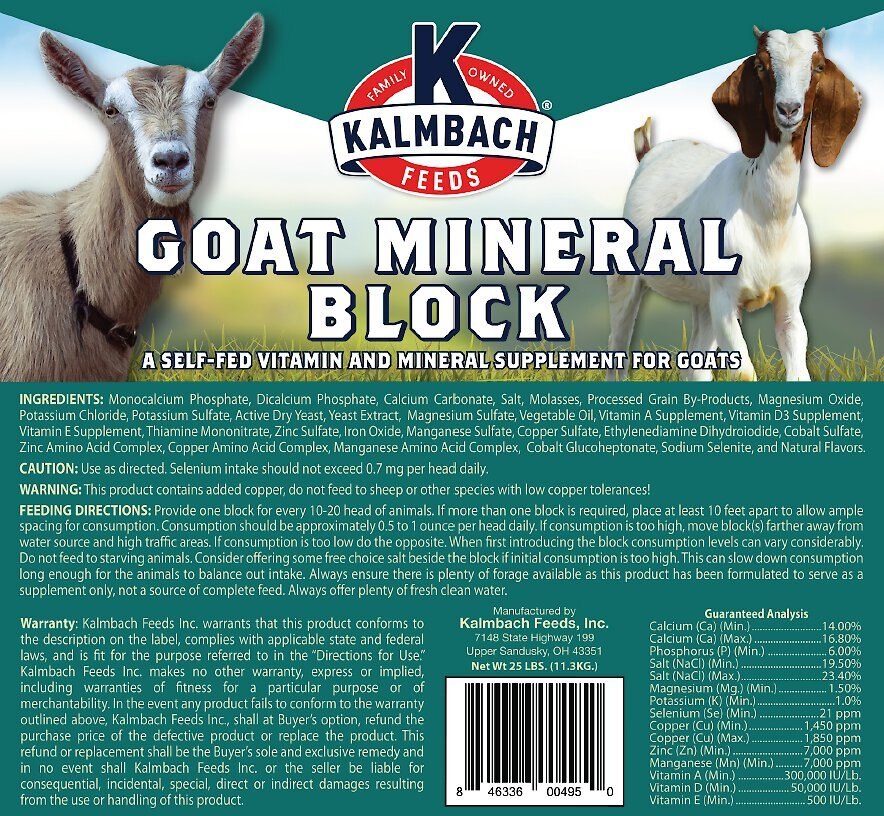 Kalmbach Feeds Vitamin and Mineral Goat Supplement， 25-lb block