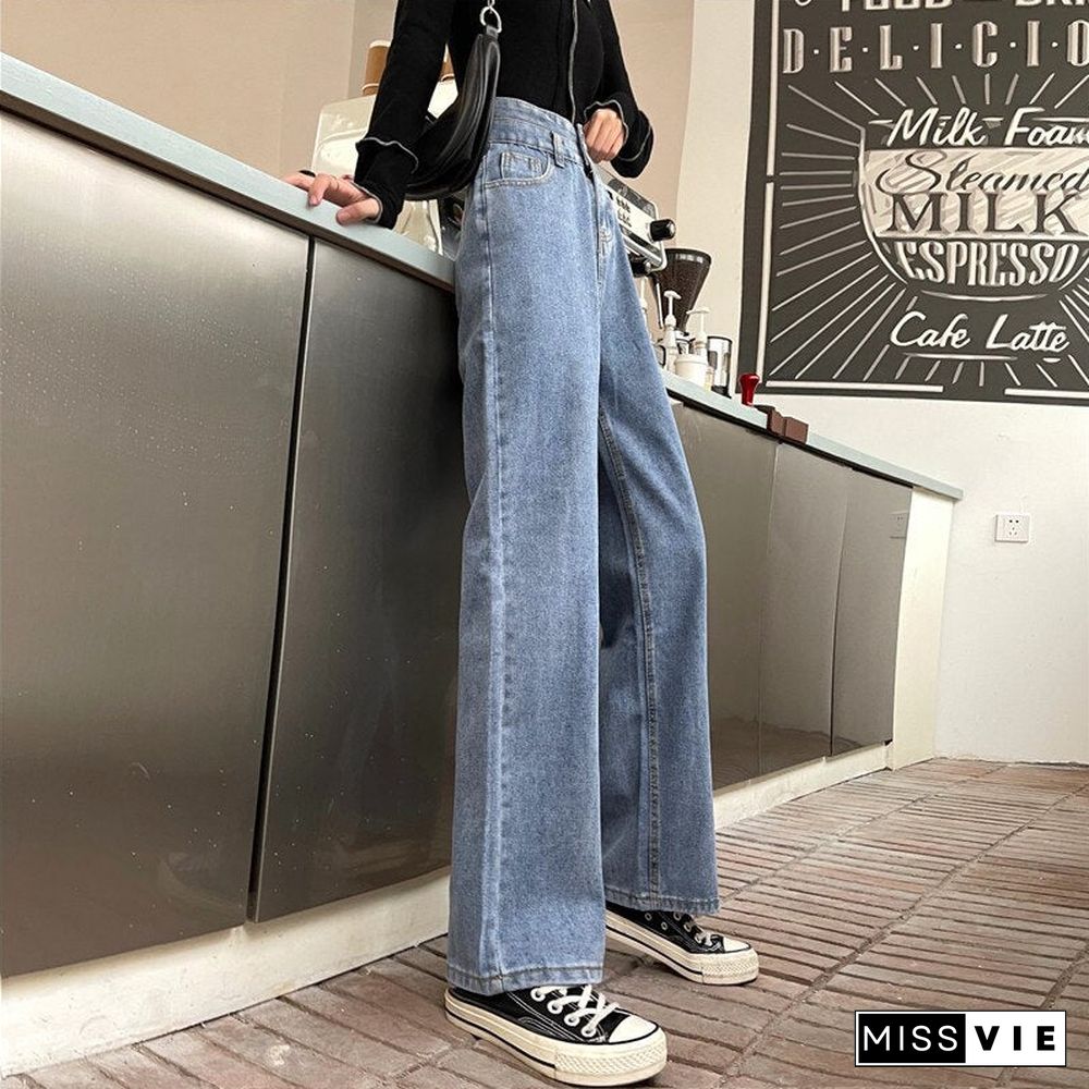 Woman Jeans High Waist Clothes Wide Leg Denim Clothing Blue Streetwear Vintage Quality Fashion Harajuku Straight Pants