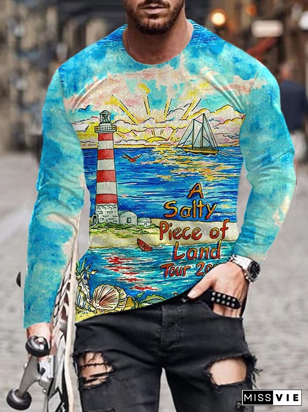 Men's Retro Beach Memorial Casual T-Shirt