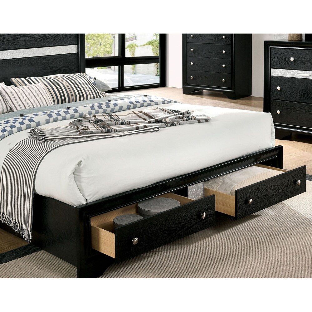 Manzini Contemporary Black Solid Wood 2 Piece Storage Platform Bed and Chest Set by Furniture of America