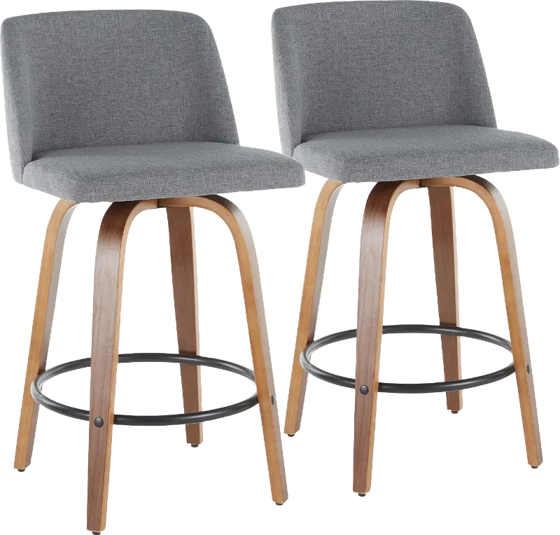 Mid Century Modern Brown and Gray Counter Height Stool (Set of 2) - Tintori