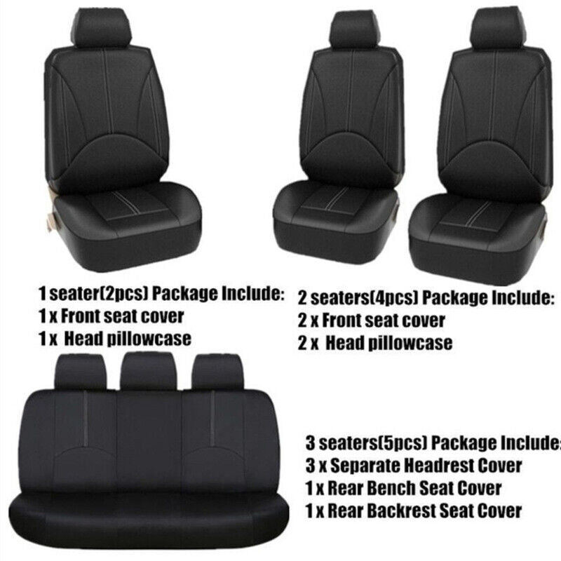 9pcs Car Seat Cover PU Leather Accessories Protector， Universal Full Set 5-Sits Waterproof For Sedan SUV Truck