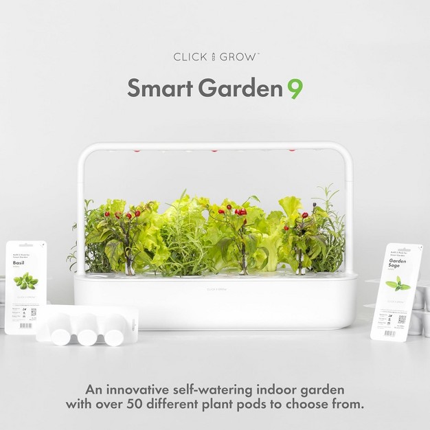 Click and Grow Indoor Herbal Tea Gardening Kit， Smart Garden 9 With Grow Light And 36 Plant Pods