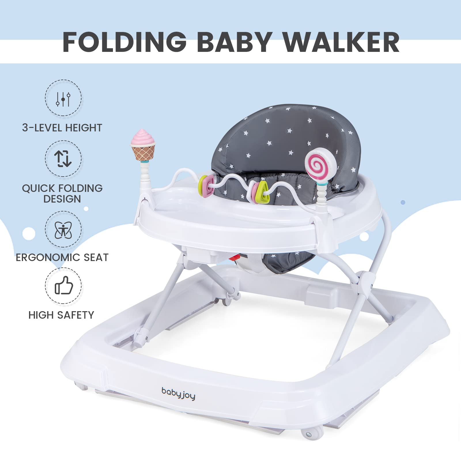 BABY JOY Baby Walker, Foldable Activity Walker Helper with Adjustable Height