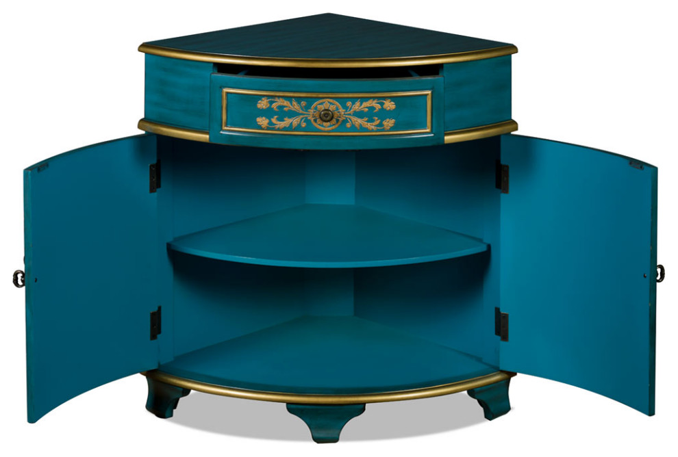 Aquamarine Blue and Gold French Style Asian Round Corner Cabinet   Traditional   Accent Chests And Cabinets   by China Furniture and Arts  Houzz