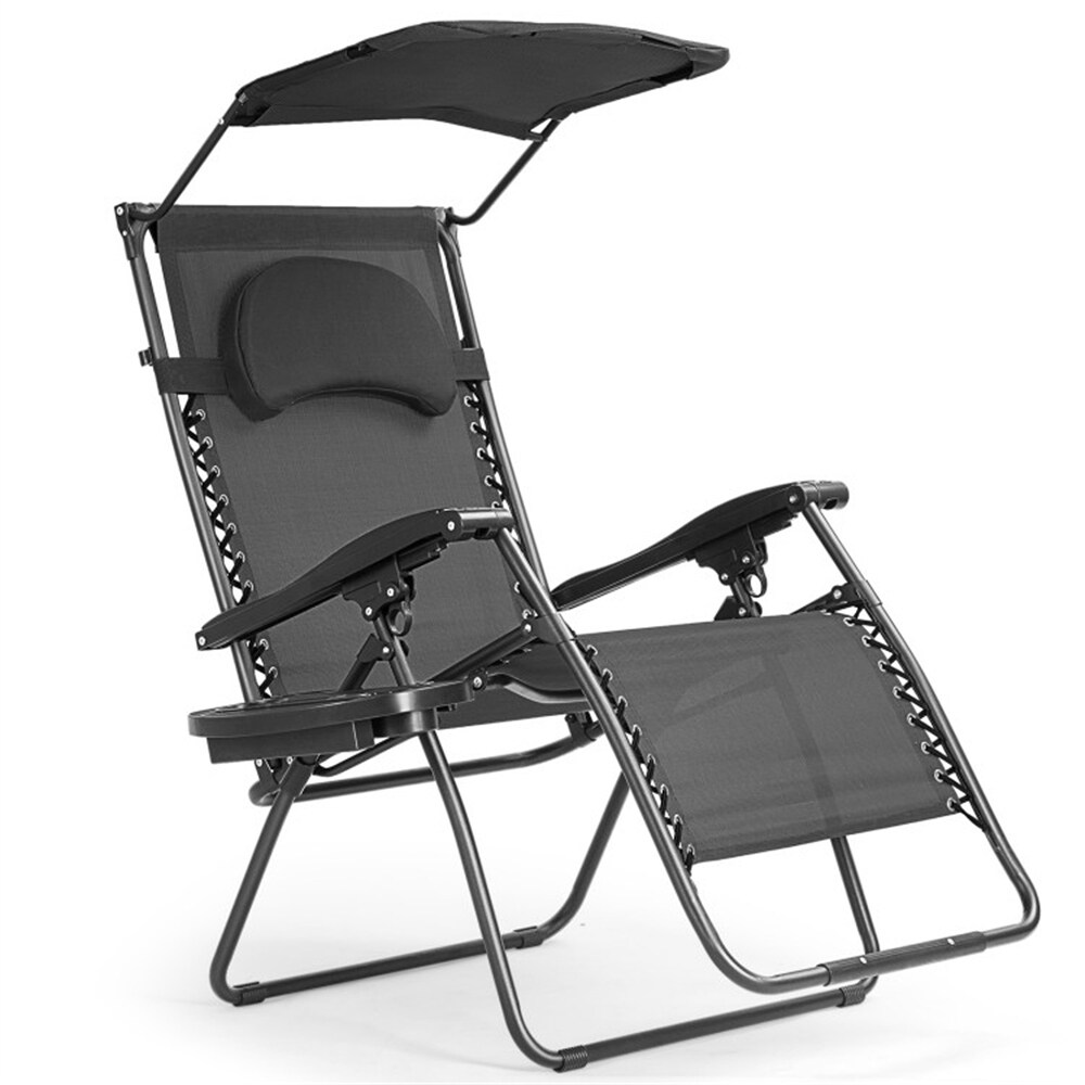 Single Folding Shade Canopy Cup Holder Recliner Lounge Chair