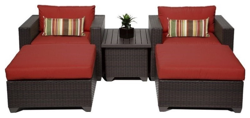 Belle 5 Piece Outdoor Wicker Patio Furniture Set 05a   Tropical   Outdoor Lounge Sets   by Homesquare  Houzz