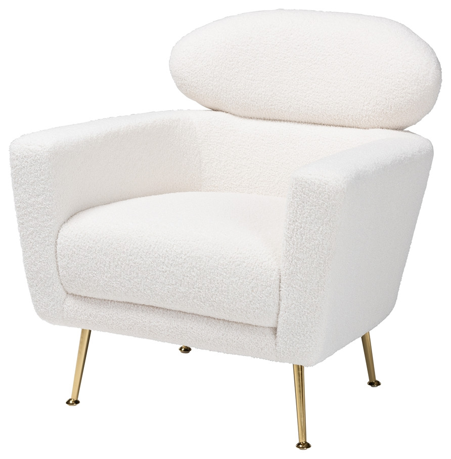 Modern Ivory Boucle Upholstered and Gold Metal Armchair   Midcentury   Armchairs And Accent Chairs   by Imtinanz  LLC  Houzz