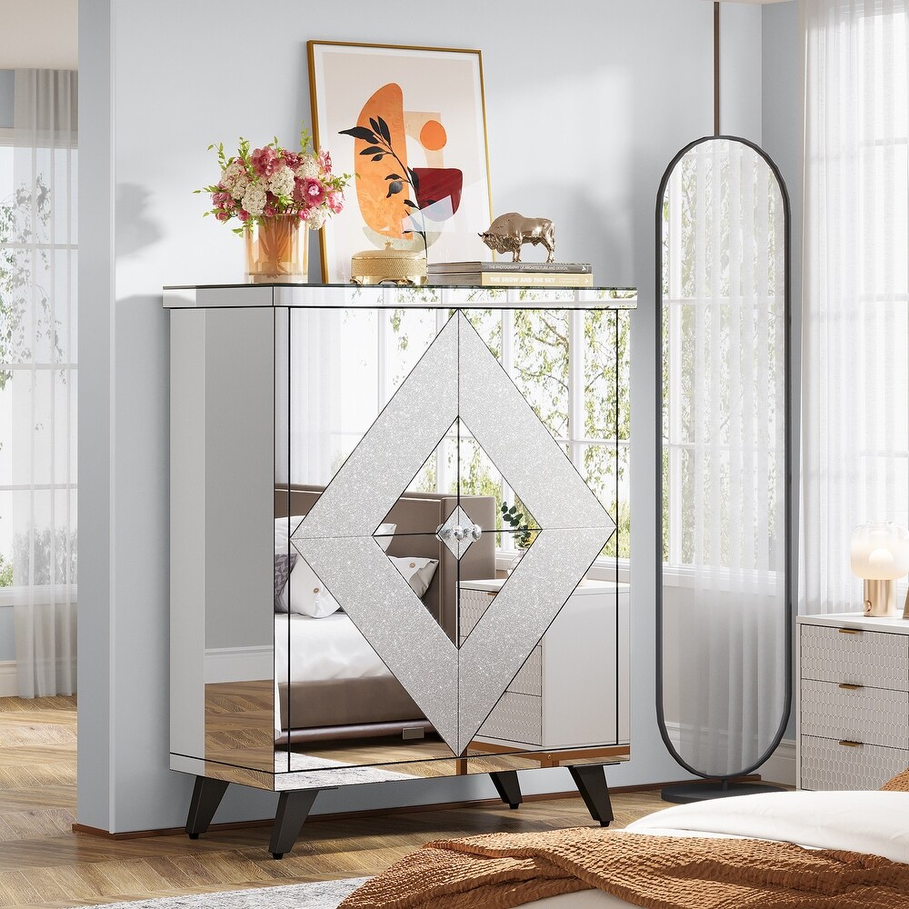 Modern Mirror Storage Cabinet Sideboard Buffet Cabinet with Removable Shelves   1 PC