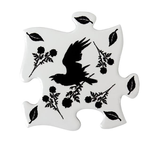 Ceramic Black Raven and Rose Jigsaw Coaster - 4 Piece